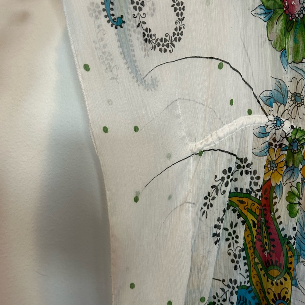 Floral Sheer Swim Coverup with Beaded Neckline - Picture 6 of 7